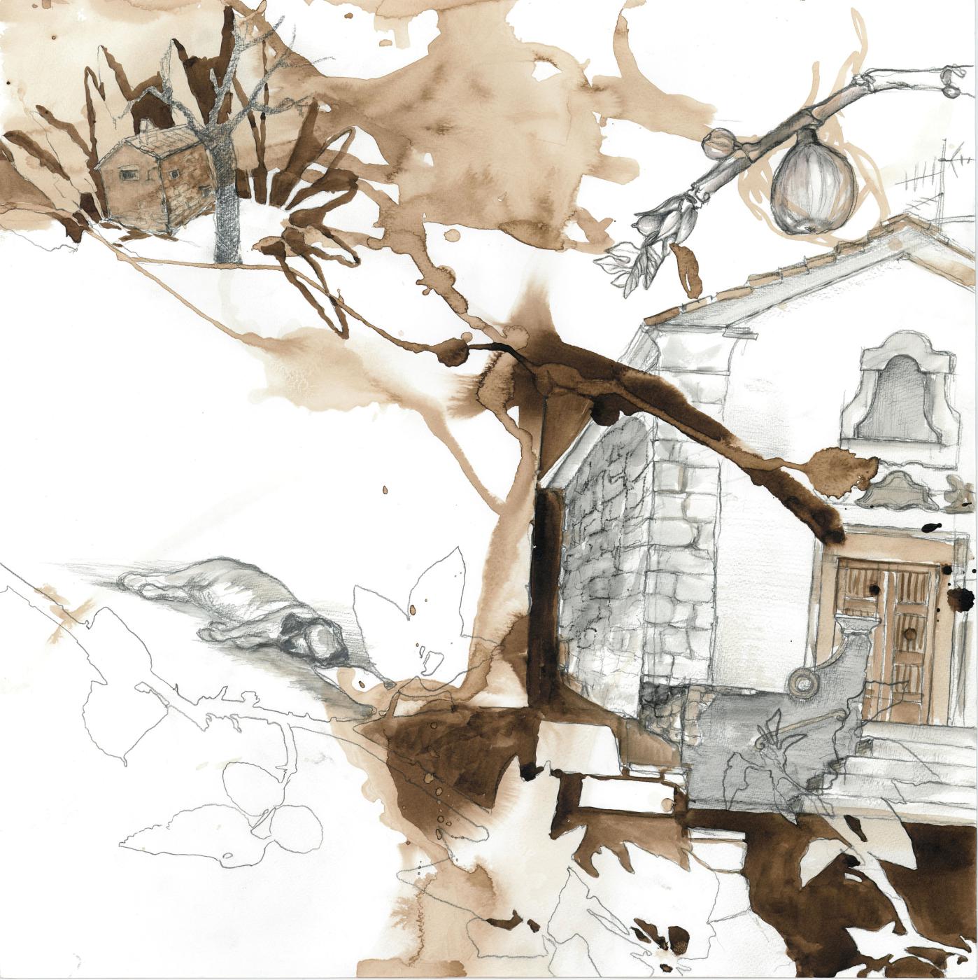 Dorfhund, 2013 Aquarell, Moorlauge, 50x50 cm