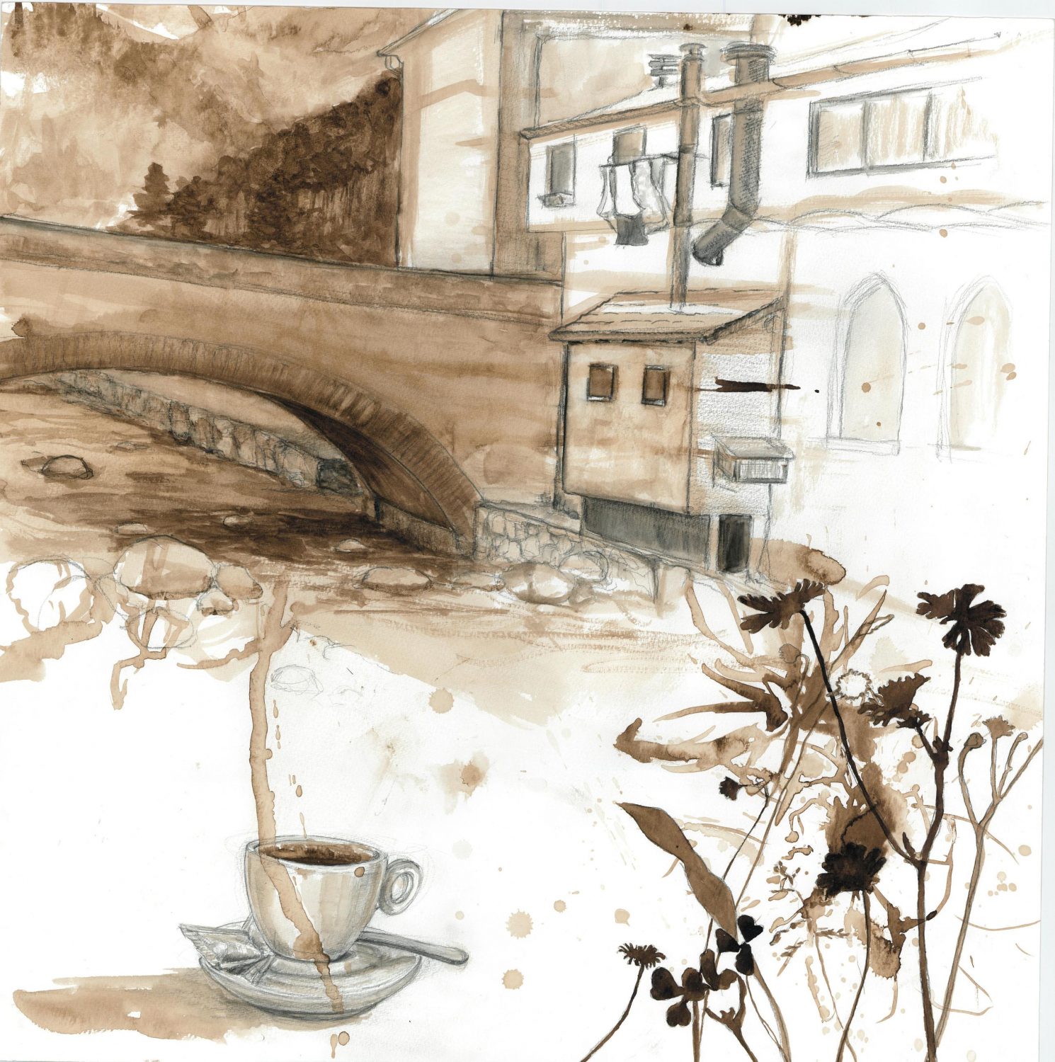 Ponte, 2013 Aquarell, Moorlauge, 50x50 cm