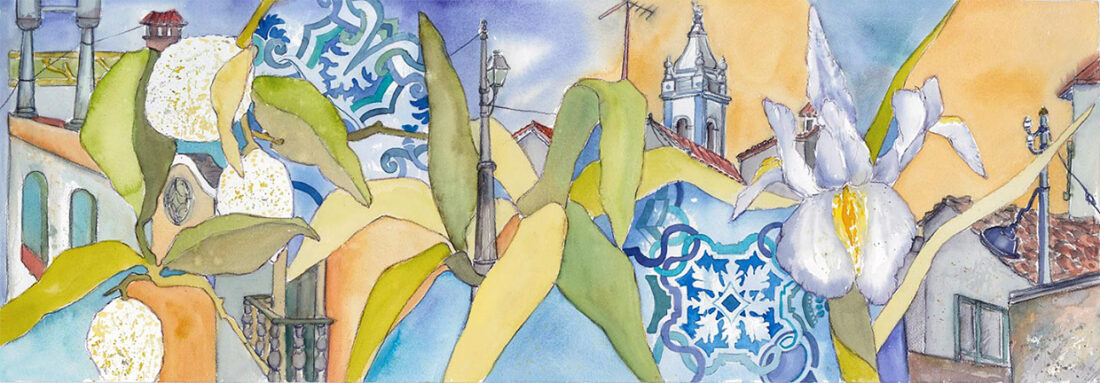 Portugal-Aquarell-auf-Buetten-35x100-cm-Kerstin-Mempel