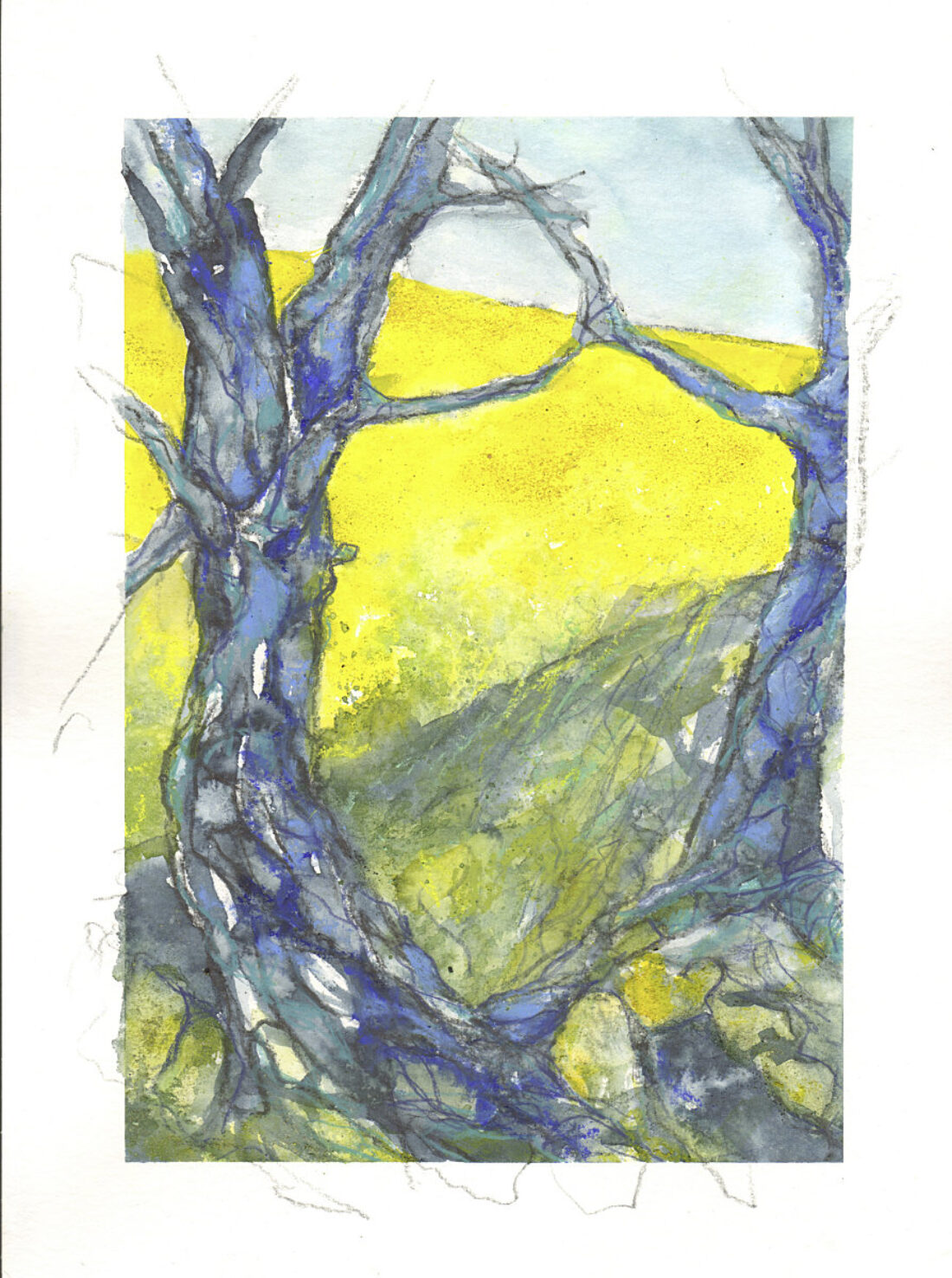 Rapsodie 2 blaue Baum 30x40 cm Aquarell