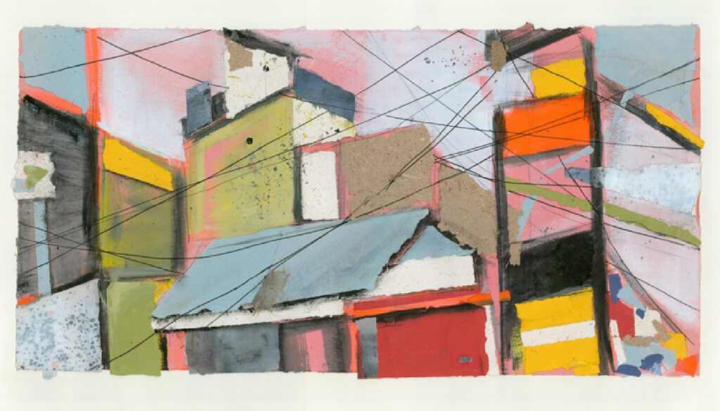 Kerstin Mempel, Trainline – Power Cable (Sri Lanka), 2025, Mixed media mit Elefantendungpapier, ca. 50 x 70 cm