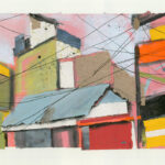 Kerstin Mempel, Trainline – Power Cable (Sri Lanka), 2025, Mixed media mit Elefantendungpapier, ca. 50 x 70 cm